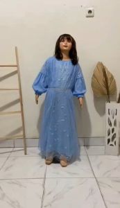 Pakaian Gamis Anak Perempuan Dan Remaja Abg Terbaru Kekinian Viral Model Tangan Balon/Maxi Zahra Kids 3-14 Tahun Matt Full Brokat Mutiara di Lapis Furing Hyget Mix Tille Onde