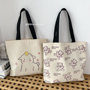 กระเป๋าผ้าใบ Canvas ความจุขนาดใหญ่สำหรับนักเรียนหญิง กระเป๋าสะพายไหล่แบบถือข้างเดียวสไตล์เกาหลี กระเป๋าสะพายหนังสือเรียน กระเป๋าสะพายลำลอง