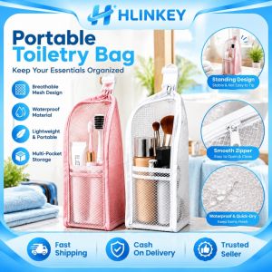 Hlinkey đứng lưới túi đựng đồ vệ sinh cá nhân Túi xếp đồ du lịch không thấm nước nhanh khô túi khóa kéo cho bàn chải đánh răng mỹ phẩm phòng tắm lưu trữ di động Túi trang điểm