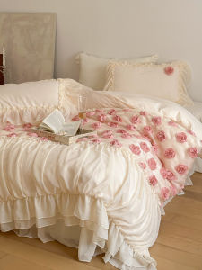 French Cream Style Long Staple Cotton Bedding Four-Piece Set Princess Lace Pure Cotton Duvet Cover Bed Skirt Bed Sheet Bedding