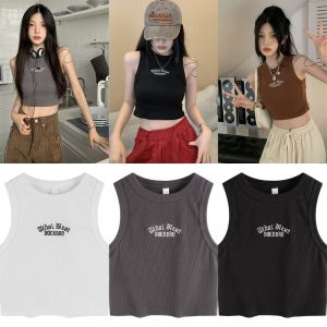 JIYAN2866 Version Sleeveless Blouse S M L Microelastic Short Knit Vest Fashion Embroidery Sling Girls Women