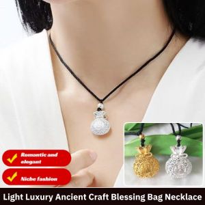 Light Luxury Ancient Craft Blessing Bag Necklace Lucky Money Bag Pendant Necklace Zen Style Sweater Chain