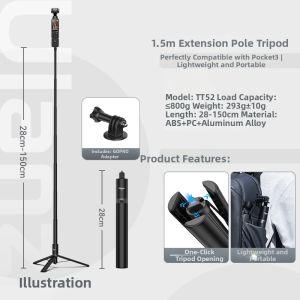 Ulanzi | Portable Tripod Extension Rod Compatible with DJI Pocket 3 Action 6/5 Pro 4