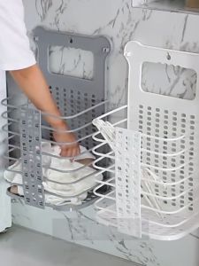 Wall-Mounted Collapsible Laundry Basket with Innovative Drainage Space-Saving Solution for Bathroom or Laundry Room