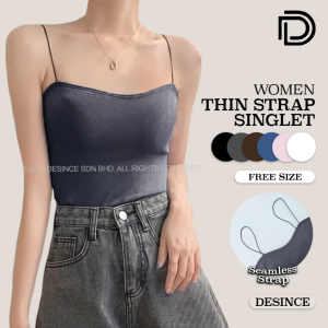 🇲🇾 DESINCE Women Thin Strap Singlet With Pad Tank Top Solid Color Back Beauty Camisole Tube Perempuan WT 108