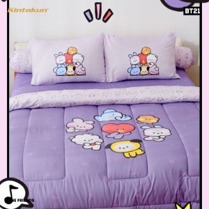 Kintakun BT21 minini Sprei Fitted 160 x 200 Queen KOYA RJ SHOOKY MANG CHIMMY TATA COOKY Multivarian