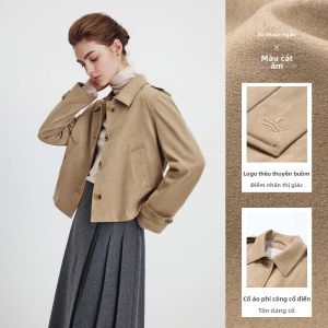 Navigare | Áo Khoác Ngắn Màu Khaki cho Nữ 2026 Thu Cổ Lật