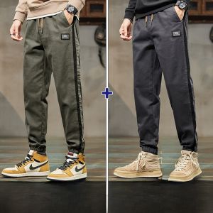 ROMON | Romon Mens Workwear Pants Spring Autumn Loose Harem Elastic Waist Casual Long Trousers Youthful Style Cargo Green Color