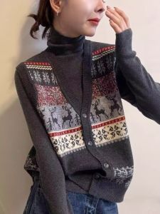 Spring 2026 New Reindeer Jacquard Fair Isle Style Grey Knit Sweater Vest