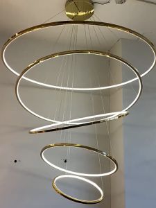 Modern Chandelier 5/6 Rings Round Luxury Chandeliers Pendant Light Stainless Steel Titanium Gold Villa Chandeliers High Floor for Living Room Dining Room Staircase Lobby Foyer 3 Colors Light Chandelier With 400CM Hanging Wire