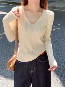 เสื้อชั้นในแขนยาวทรงสลิมฟิตสำหรับผู้หญิง เสื้อชั้นในสไตล์เกาหลี ฤดูใบไม้ร่วง/ฤดูหนาว เสื้อชั้นในสั้น อบอุ่น แฟชั่น เสื้อชั้นในสีพื้น