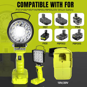 LED Alarm Work Light Flashlight Searchlight Electric Torch Spotlight Camping Lamp For Ryobi 18V Lithium Nickel One+ Battery P108