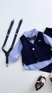 Set vest gile công tử hànquốc vest dài túi khăn cho bé trai thôi nôi sinh nhật 1đến7t BERNIE 0824b06