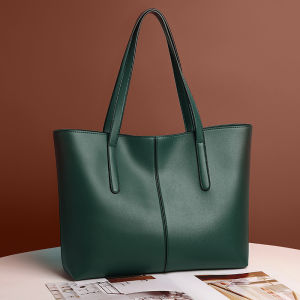Soft Leather Spliced Tote Bag
