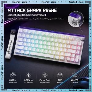 ATTACK SHARK | Attack Shark R85HE Wired Mechanical Keyboard RGB Backlit PBT Keycaps 0.005mm RT Precision Purple Core Shaft Gaming Keyboard