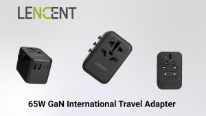 LENCENT GaN III 65W/45W/30W Universal Travel Adapter International Charger with 2 USB Ports & 3 USB-C PD Fast Charging Adaptor Wall Charger with Type-C Fast Charger for iPhoneSamsungLaptops Type A/C/G/I (USA/UK/EU/AUS)