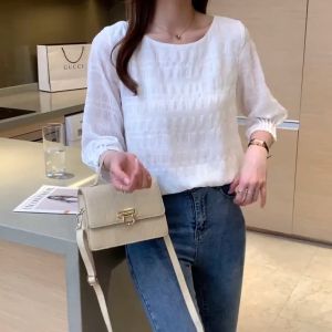 【COD】Chiffon Shirt Womens Korean Blouse Half-Sleeve Blouse Tops