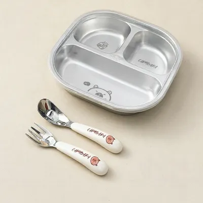 WODEBAIHUI | Children Divided Compartment Stainless Steel Tray