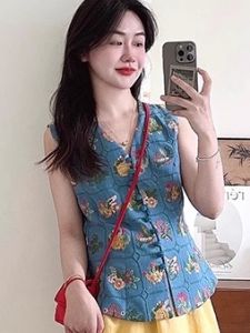XUECAIQI | Summer Oversized Chinese Vintage Embroidered V-Neck Vest Top & Skirt Set