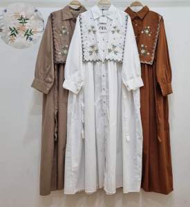 Gamis katun bunga bordir zara