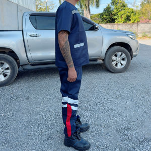 กางเกงแฟชั่น ผช กางเกงช็อปช่าง มีแถบสะท้อนแสง ใส่ได้ทั้งผู้ชายและผู้หญิง