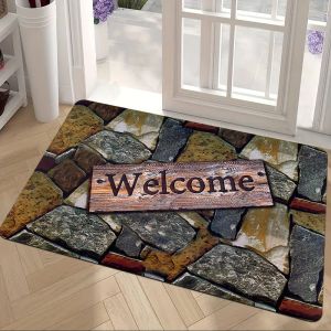 VIKAMA Welcome Clover Shamrock Wood St Patrick Green Lucky Art Flannel Door Mat Non Slip Entryway Bedroom Living Room Home Decor