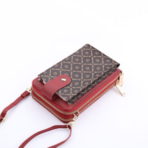 Womens Double Zipper Mobile Phone Bag New Arrival Crossbody Large Capacity Shoulder Bag Vertical Contrast Color Three-Layer Womens Long Wallet