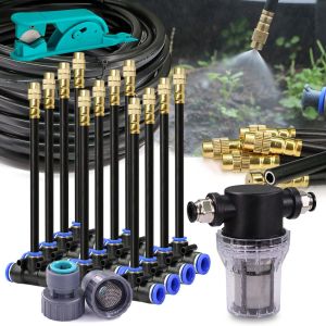 20-5m 3/8" 9/12mm Misting Cooling System 360° Free-bend Brass Nozzle Adjustable Atomizer Sprayer Garden Irrigation 80mesh Filter