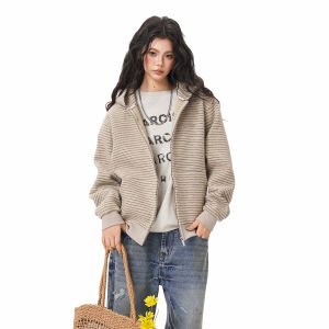 BWKA | Retro Cozy Soft Textured Stripe Hooded Cardigan