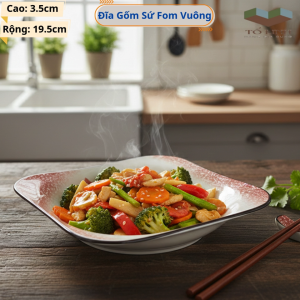Combo đĩa gốm sứ vuông 9 inchSet bộ đĩa gốm sứ vuông 19.5cmDĩa Gốm Sứ