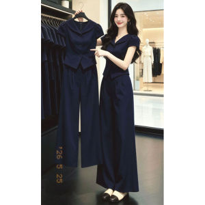 Shalldoer | Fashion Enhancing Two-Piece Suit V-Neck Top High Waist Wide Leg Pants