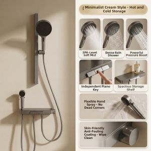 TEM | Cream Colored Separate Shower Set Magnetic Wall Mount