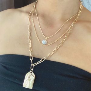 Rozza 3 Layer Chain Necklace with Pearl Combination For Woman Casual Party