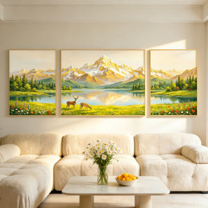 HAIMASHENGKANG | Tranh Tường Phía Sau Ghế Sofa Phòng Khách Cao Cấp Hình Hươu Ba Mảnh
