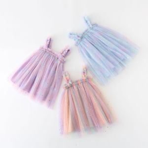 Summer Camisole Baby Dresses Sling Toddler Girls Mesh Skirt Sleeveless Rainbow Gauze Fluffy Skirt 0-6 Year Old