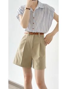 MOCHA Women Cut Sleeve Tops French Style Striped Women Shirts Slim Looking 法式小飞袖衬衫条纹短袖衫衣 ST379