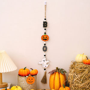 2024 Halloween Wooden Tassel Beads Pendant Gnome Pumpkin Bat Ghost wall Hanging Ornaments for Home Tiered Tray Decoration Props