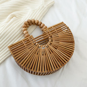 Versatile Bamboo Node Handbag Womens Commuter Basket Weaving Bag Spring Summer New Small Design Youth Casual Pure Color