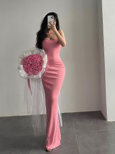 YoungGirlDay เซ็กซี่ หางปลาทรงเข้ารูป ชุดราตรี ไม่มีสาย ชั้นฐานยาวพื้น เดรส ความปรารถนาอันบริสุทธิ์ ผู้หญิง แฟชั่น ฤดูใบไม้ผลิ ผ้าฝ้าย