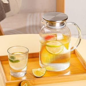 Large Capacity Glass Cold Water Pot High Temperature Resistant Tea Brewing Home Use Water Kettle Lemon Water Cup Set  Style
