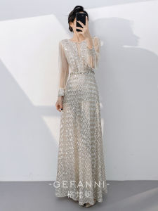 Elegant High-End Evening Gown Silver Sequin