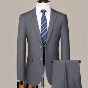 Mens 2024 Slim-fit Two-button Business Suit Professional Work Formal Two-piece Set Trousers Included S-6XL