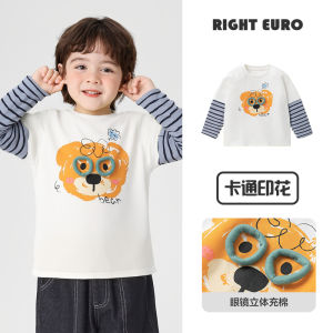 RightEuro Boys Long Sleeve Cartoon T-Shirt Outdoor Style Spring Autumn Casual Loose Fit Baby Kids Upper Wear Comfortable