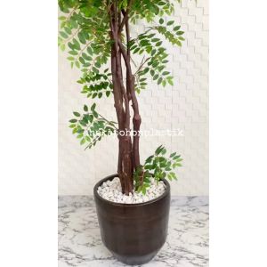 Pohon Artificial Tanaman Daun Lychee T210 Latex Pot Elegant Dekorasi Caffe Aesthetic