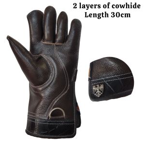 Găng tay và còi huấn luyện chim săn mồi chất liệu da bò 2 lớp dài 30cm
