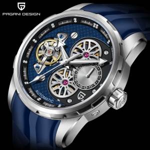 PAGANI DESIGN Luxury Brand Automatic Watch For Men Tourbillon Rubber Strap Mechanical Watch  44mm Dial Luminous Hands Clock  PD-YS022