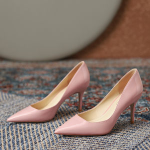 Elegant Pointed Toe Work Shoes Deep Blue Patent Leather Commuter Heels Fashionable Spring Season Low Cut High Heel Womens Shoes