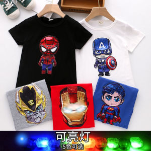 เสื้อยืดแขนสั้นผ้าฝ้ายแท้สำหรับเด็กชาย ทรงหลวม ปกกลม ลายการ์ตูน แฟชั่นฤดูร้อน เสื้อผ้าเด็กชาย เสื้อผ้าเด็กชาย