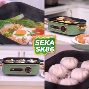 Nồi Lẩu Nướng Đa Năng Cao Cấp 4 IN 1 Nồi Điện Đa Năng Chính Hãng SEKA SK86 Có 4 Khay Chức Năng Nướng - Lẩu - Làm Bánh - Hấp - Tháo Bảo Hành 12 Tháng - VinhBuiStore