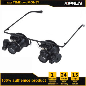 Kiprun Headband kính lúp Kính lúp 20x hai mắt kính sửa đồng hồ jeweler kiểm tra công cụ kính lúp với hai đèn LED có thể điều chỉnh